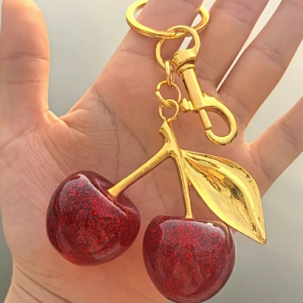 Cherry Keychain with Gold Accents